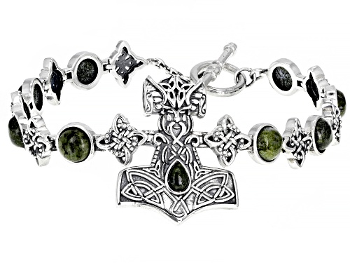 Artisan Collection of Ireland™ Mix Shape Connemara Marble Sterling Silver Viking Hammer Bracelet - Size 7.5