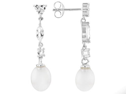 Artisan Collection Of Ireland™ 1.16ctw White Topaz with Cultured Freshwater Pearl Silver Earrings