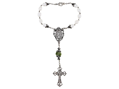 Artisan Collection of Ireland™ Cultured Fresh Water Pearl & Connemara Marble Rosary Bracelet - Size 7.5