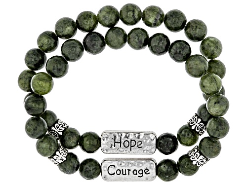 Artisan Collection Of Ireland™ Set of 2 Silver Tone  Marble "Hope" & "Courage"  Stretch bracelets