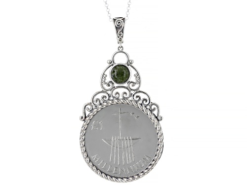 Photo of Artisan Collection Of Ireland™ Connemara Marble Silver Millennium 1 Pound Coin Enhancer W/ 24" Chain