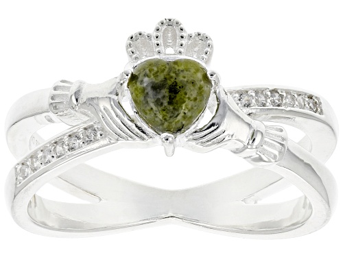 Photo of Artisan Collection Of Ireland™ Connemara Marble & 0.009ctw Topaz Sterling Silver Claddagh Ring - Size 9