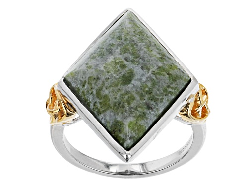 Artisan Collection of Ireland™ Green Connemara Marble Sterling Silver Two-Tone Ring - Size 9