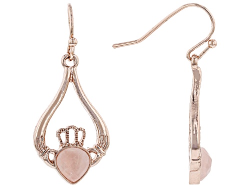 Artisan Collection of Ireland™ 5x5mm Rose Quartz Rose Tone Claddagh Earrings