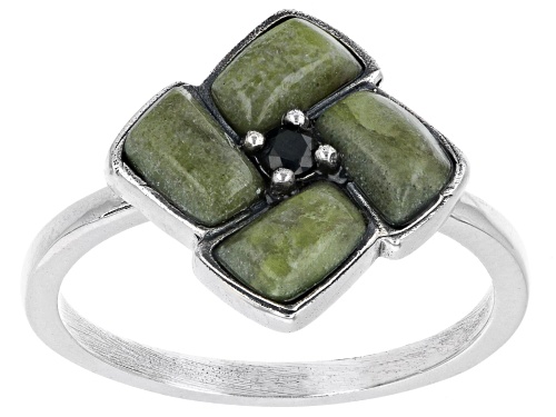 Artisan Collection of Ireland™ 6x4mm Connemara Marble With Black Spinel Sterling Silver Ring - Size 11