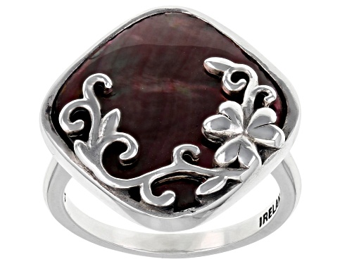 Artisan Collection of Ireland™ 19x15mm Black Mother of Pearl Sterling Silver Shamrock Ring - Size 7