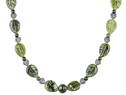Artisan Collection of Ireland™  Connemara Marble Silver Tone Carved Leaf Necklace - Size 19.5