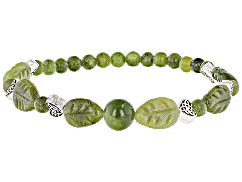Artisan Collection of Ireland™  Connemara Marble Silver Tone Green Carved Leaf Stretch Bracelet