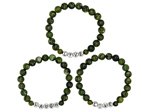 Artisan Collection of Ireland™ Connemara Marble Live, Laugh, Love Set of 3 Silver Tone Bracelets