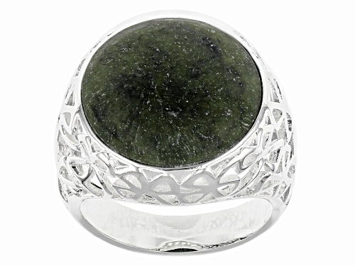 Artisan Collection of Ireland™ 15mm Connemara Marble Silver Tone Shamrock Ring - Size 8