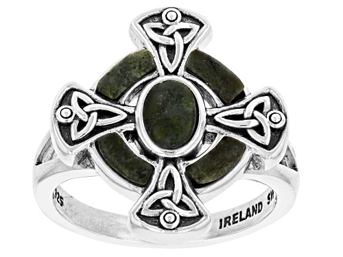 Artisan Collection of Ireland™ Connemara Marble Silver Tone Celtic Cross Ring - Size 6