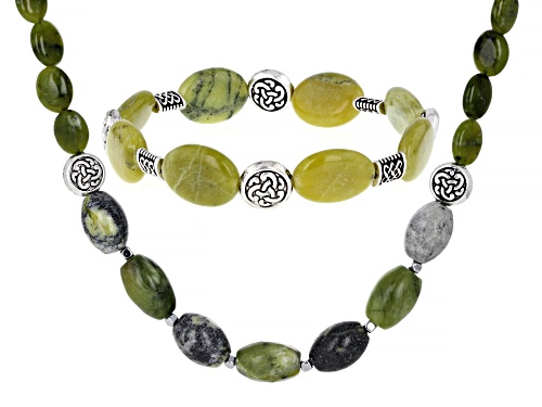 Artisan Collection of Ireland™ Connemara Marble Silver Tone Necklace and Bracelet Set