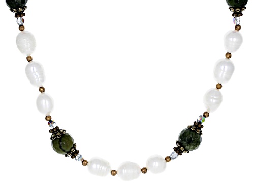 Artisan Collection of Ireland™ Cultured Freshwater Pearl, Marble, & Crystal Antique Tone Necklace - Size 19