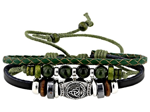 Artisan Collection of Ireland™ Connemara Marble Silver Tone & Handcrafter Leather Multi-Row Bracelet