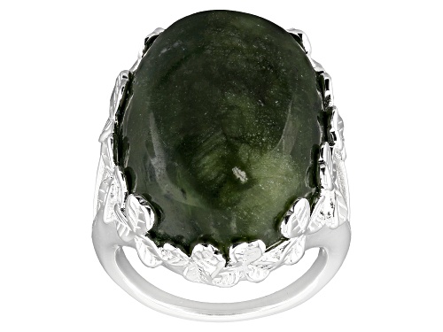 Artisan Collection of Ireland™ 24x18mm Connemara Marble Silver Tone Shamrock Ring - Size 9
