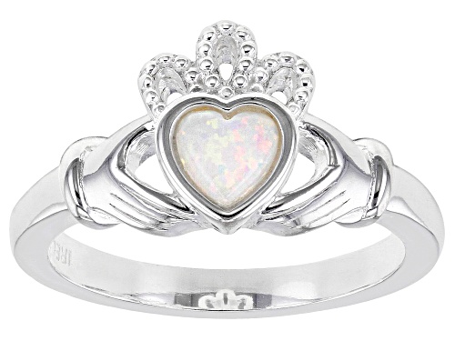 Artisan Collection of Ireland™ .17ct Lab Created Opal "October Birthstone" Silver Claddagh Ring - Size 8