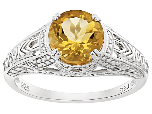 1.54ct Round Brazilian Citrine Rhodium Over Sterling Silver Solitaire Ring - Size 8