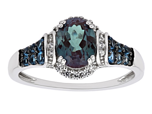 1.75ctw Lab Created Alexandrite, London Blue Topaz With White Zircon Rhodium Over Silver Ring - Size 6