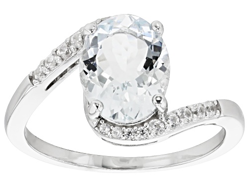 1.96ct Oval Aquamarine With 0.25ctw White Zircon Rhodium Over Sterling Silver Bypass Ring - Size 10