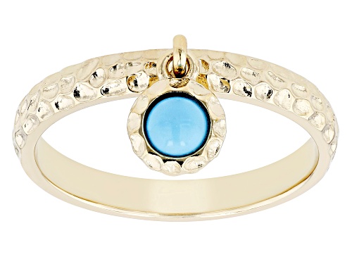 4mm Sleeping Beauty Turquoise 18k Yellow Gold Over Sterling Silver Hammered Charm Ring - Size 8