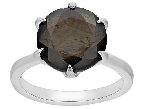 7.23ct Round Golden Sheen Sapphire Rhodium Over Sterling Silver Solitaire Ring - Size 9