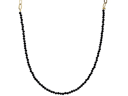 2-3mm Round Black Spinel With Paperclip Link 18k Yellow Gold Over Sterling Silver Necklace - Size 24