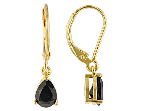 Photo of 1.31ctw Pear Shape Black Spinel 18k Yellow Gold Over Sterling Silver Solitaire Earrings