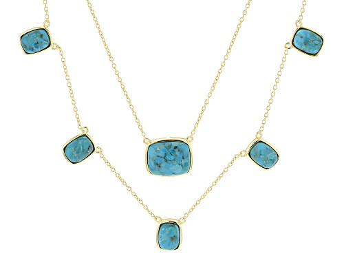 12x10mm and 8x6mm Composite Turquoise 18k Yellow Gold Over Sterling Silver Layered Necklace - Size 16