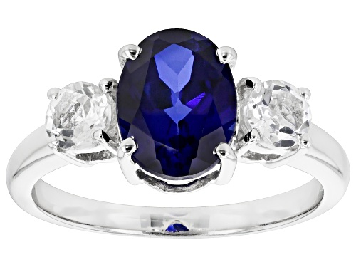 2.00ct Lab Created Blue Sapphire And 0.50ctw White Topaz Rhodium Over Sterling Silver Ring - Size 8