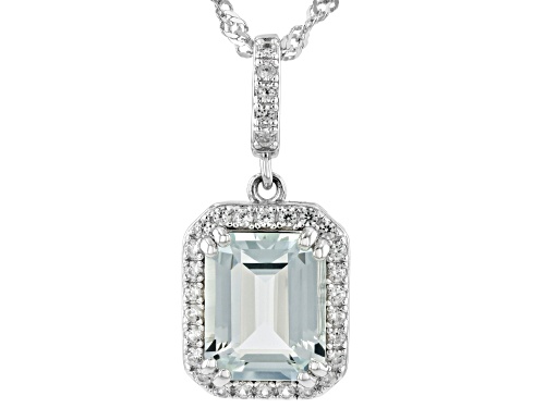 2.55ct Aquamarine with 0.42ctw White Zircon Rhodium Over Sterling Silver Pendant with Chain