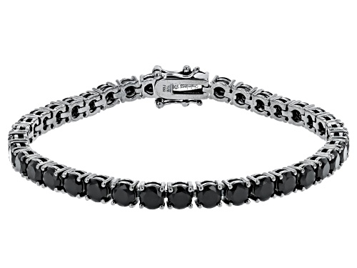 12.43ctw Round Black Spinel, Black Rhodium Over Sterling Silver Tennis Bracelet - Size 8