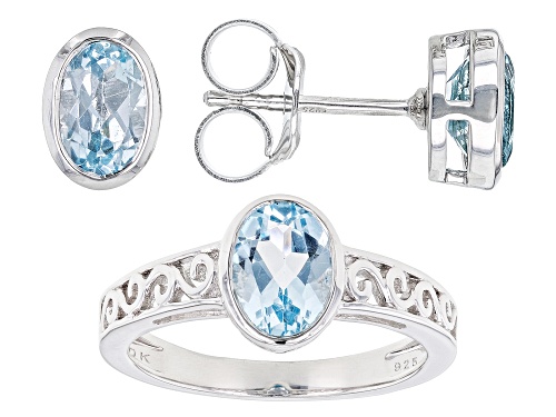 3.06ctw Glacier Topaz™ Rhodium Over Sterling Silver Ring And Earring Set Of 2