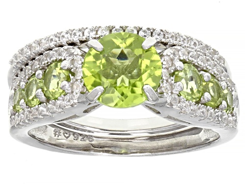Photo of 1.99ctw Manchurian Peridot™ And 0.49ctw White Zircon Rhodium Over Sterling Silver Ring Set - Size 8