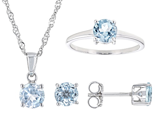 3.40ctw Round Glacier Topaz™ Rhodium Over Sterling Silver Jewelry Set