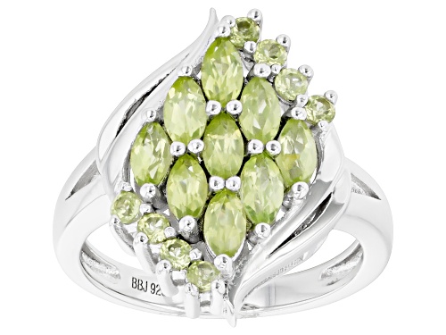 1.46ctw Manchurian Peridot™ Rhodium Over Sterling Silver Ring - Size 9