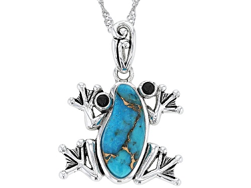 Photo of 16x7mm Turquoise With 2mm Black Onyx Sterling Silver Frog Pendant With Chain