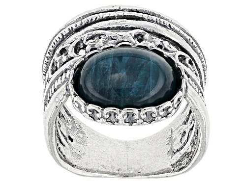 Artisan Collection Of Israel™ 12x10mm Oval Blue Apatite Cabochon Sterling Silver Solitaire Ring - Size 7