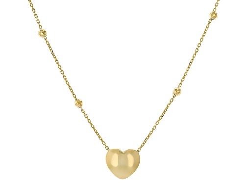 10k Yellow Gold Puffy Heart 2.5mm Beaded Chain 18" Necklace - Size 18