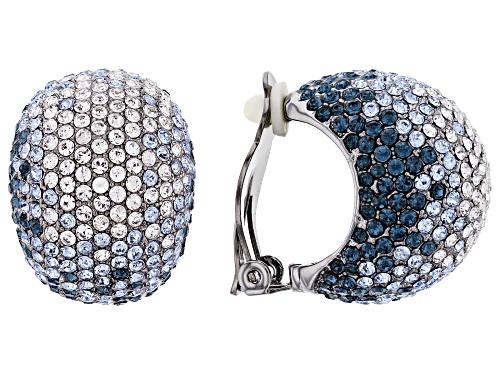 Joan Boyce, Gunmetal Tone with Shades of Blue and White Crystal Clip- On Earrings
