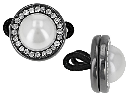 Photo of Joan Boyce, Gunmetal Tone White Crystal With Button Pearl Simulant Mask Holder for Glasses