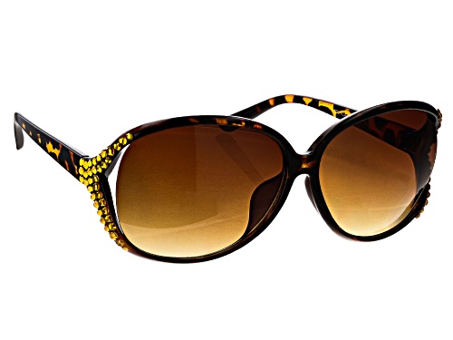 Joan Boyce, Brown Tortoise Color Frame with Champagne Crystal Sunglasses