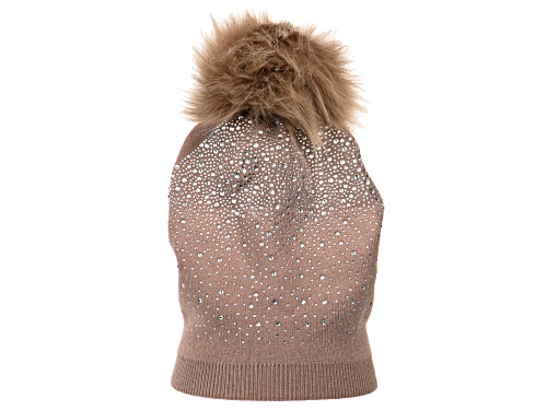 Photo of Joan Boyce, Taupe Angora Wool Hat with Crystals with Taupe Pom Pom
