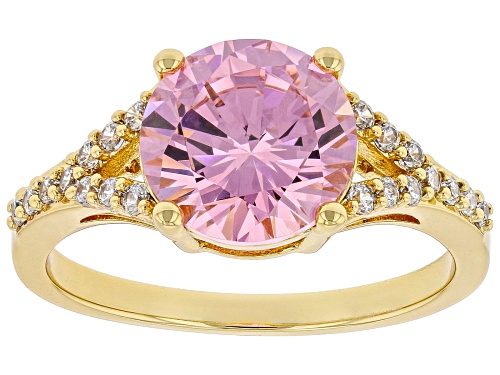 Photo of Joan Boyce, 9mm Round Pink and White Cubic Zirconia Gold Tone Ring - Size 10