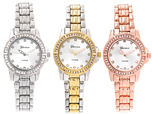 Photo of Geneva Ladies Three Tone White Crystal Watch Set Of 3