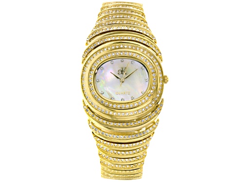 Adee Kaye Beverly Hills White Crystal Mother Of Pearl Dial Yellow Watch