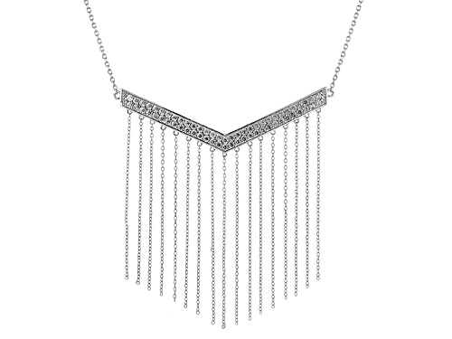 3.11ctw Round White Zircon Sterling Silver Chevron Necklace With Fringe. - Size 18