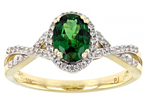 Photo of .81ct Oval Tsavorite With .25ctw Round White Zircon 10k Yellow Gold Ring - Size 7