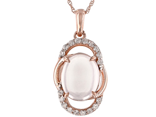 Photo of 10x8mm Oval Cabochon Rose Quartz With 0.18ctw White Zircon 10k Rose Gold Pendant With Chain