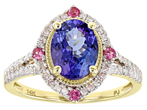 Photo of 1.75ct Oval Tanzanite With 0.32ctw White Diamond And 0.12ctw Pink Spinel 14k Yellow Gold Ring - Size 7