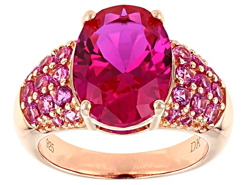 7.53ctw Oval and Round Lab Created Pink Sapphire 18k Rose Gold Over Sterling Silver Ring - Size 7
